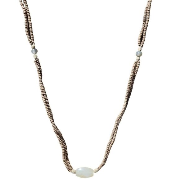 Handmade Boho Wooden Beaded Agate Centerpiece Necklace Earthy Natural Jewelry - Picture 1 of 7